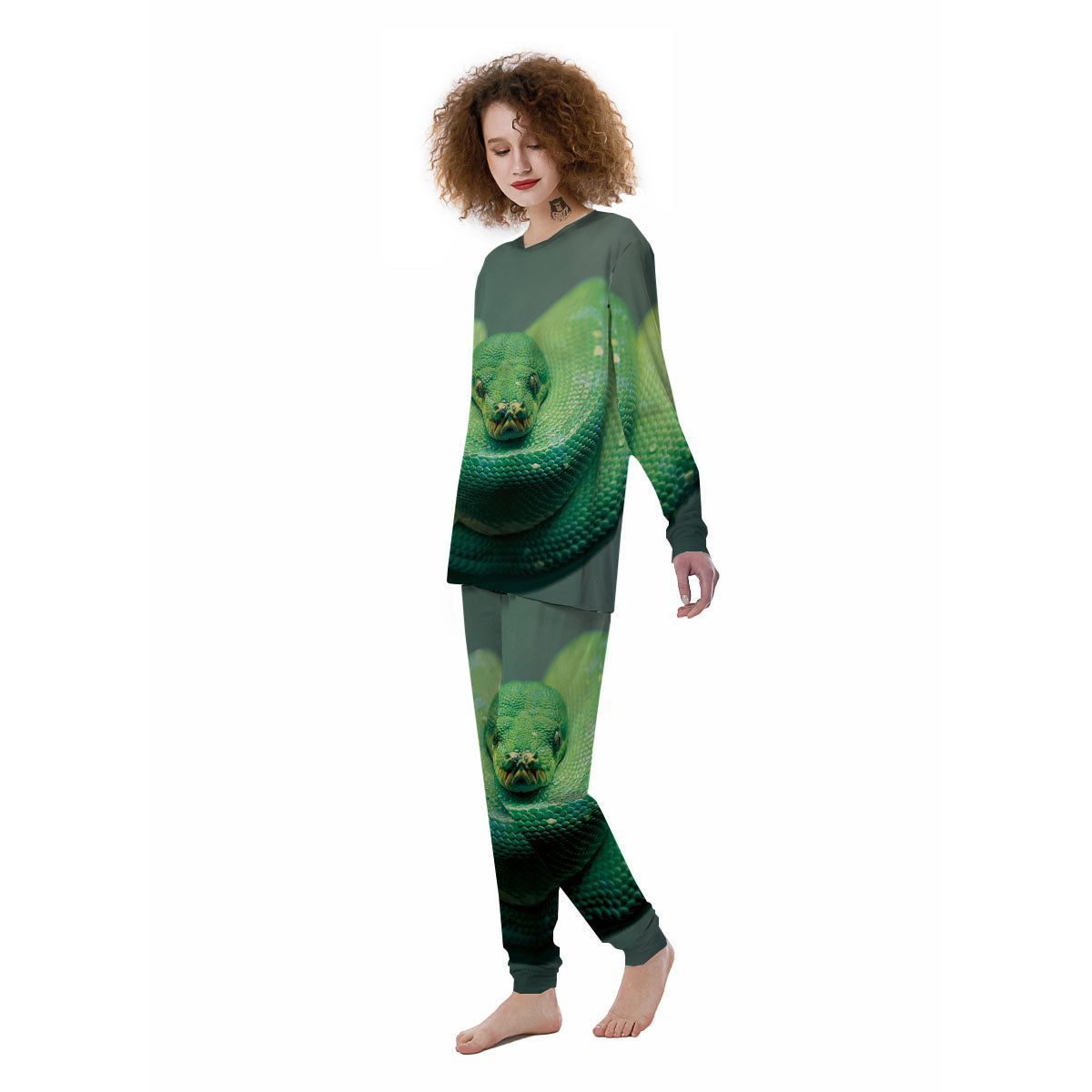 Snake Emerald Tree Boa Print Women's Pajamas-grizzshop