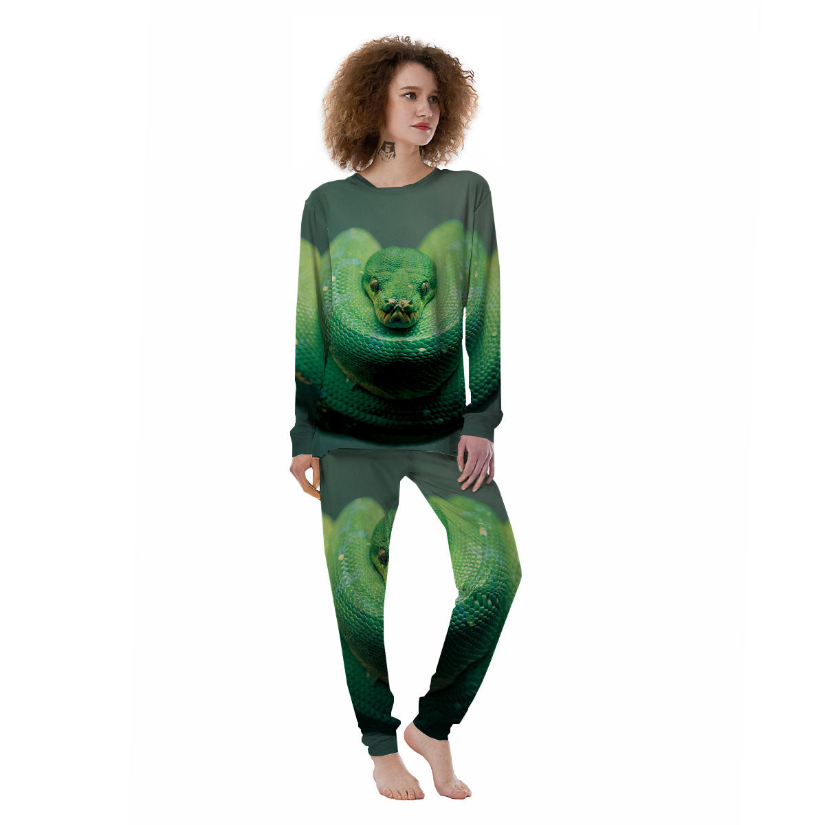 Snake Emerald Tree Boa Print Women's Pajamas-grizzshop