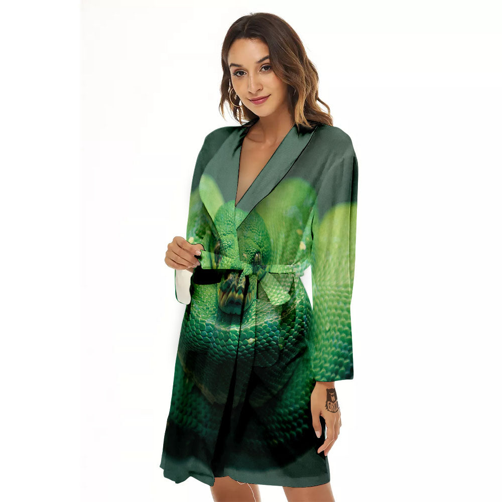 Snake Emerald Tree Boa Print Women's Robe-grizzshop