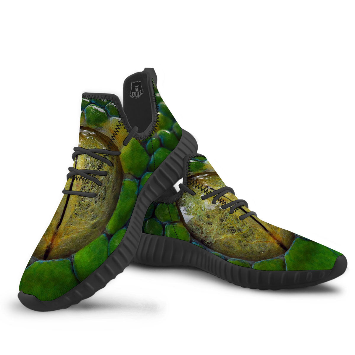 Snake Eye Green Print Black Walking Shoes-grizzshop