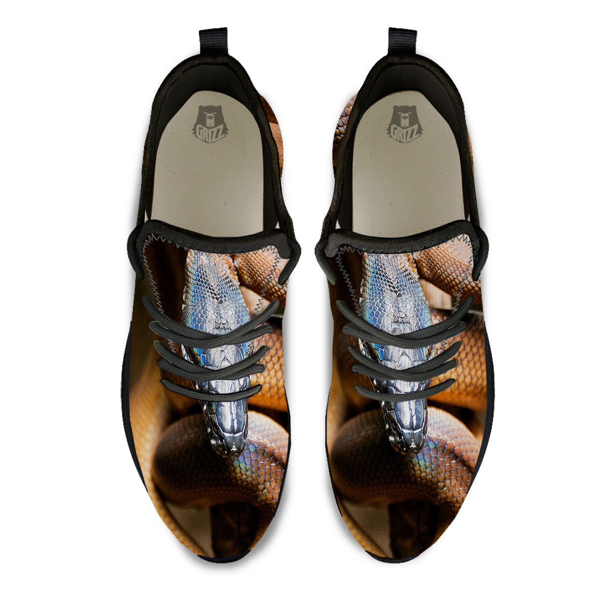 Snake Leiopython Print Black Athletic Shoes-grizzshop