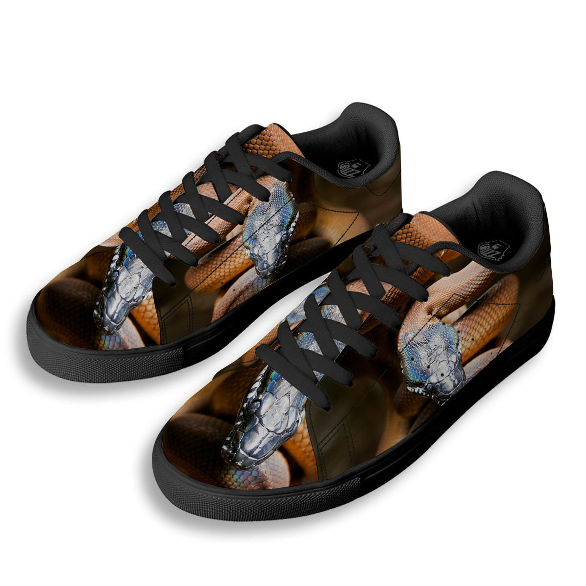 Snake Leiopython Print Black Low Top Sneakers-grizzshop
