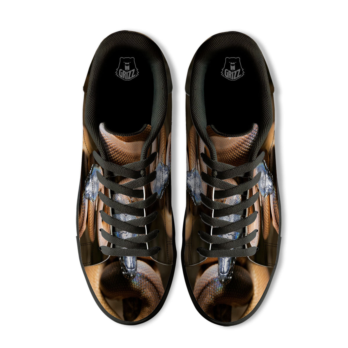 Snake Leiopython Print Black Low Top Sneakers-grizzshop