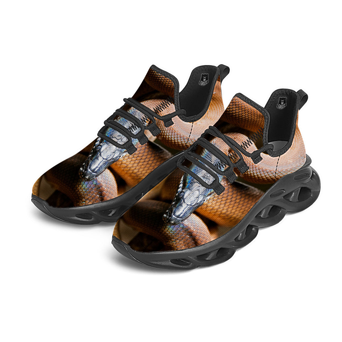 Snake Leiopython Print Black Running Shoes-grizzshop