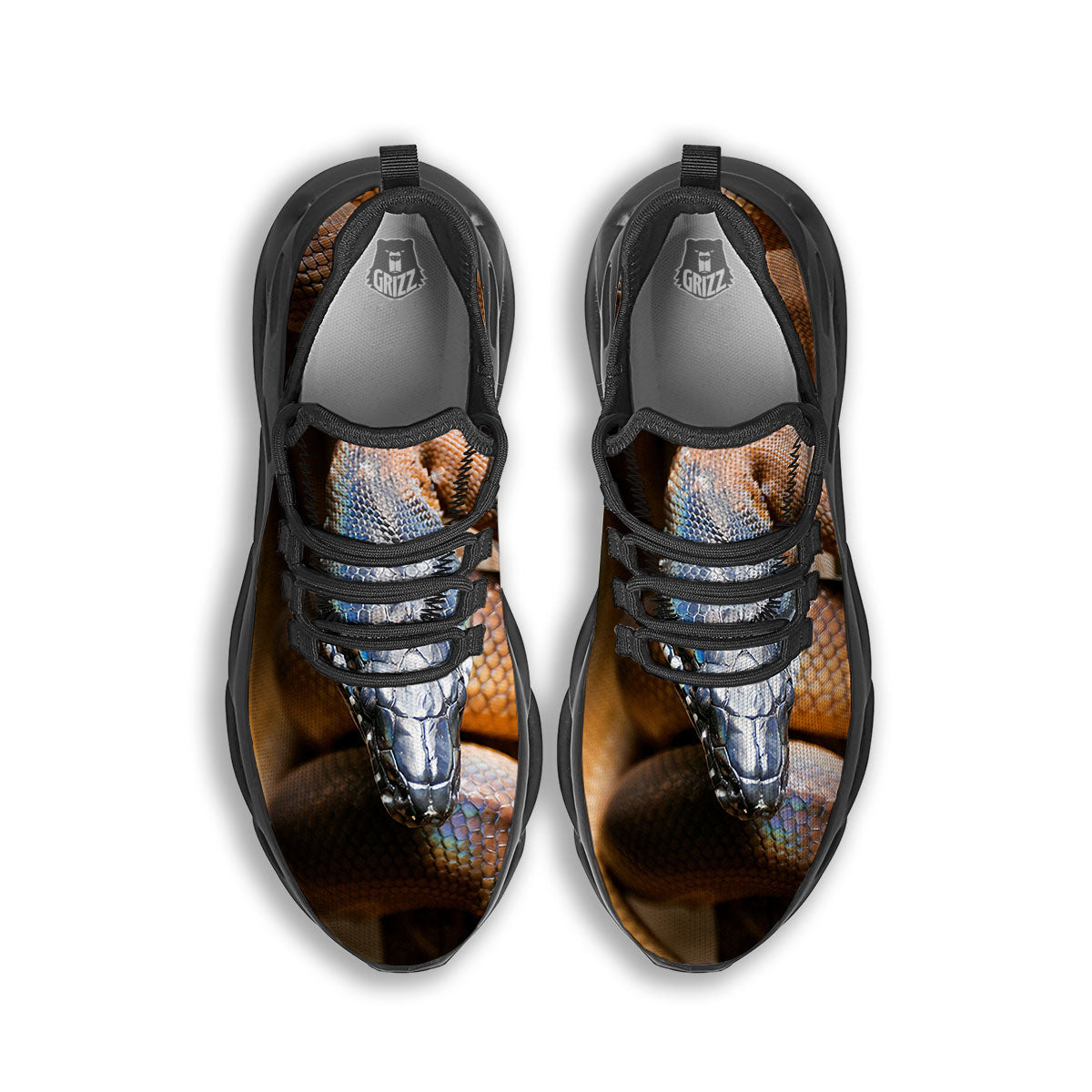 Snake Leiopython Print Black Running Shoes-grizzshop
