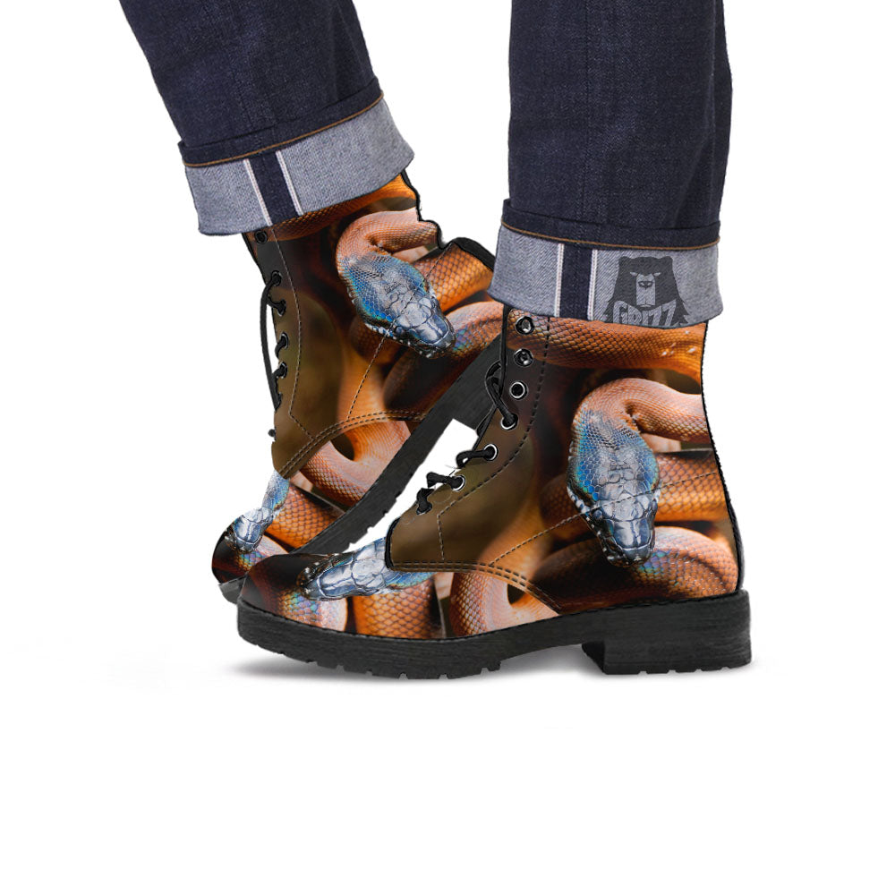Snake Leiopython Print Leather Boots-grizzshop