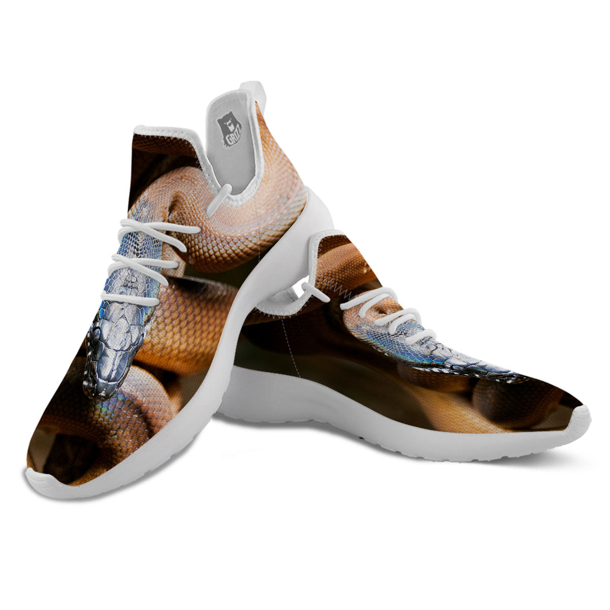 Snake Leiopython Print White Athletic Shoes-grizzshop