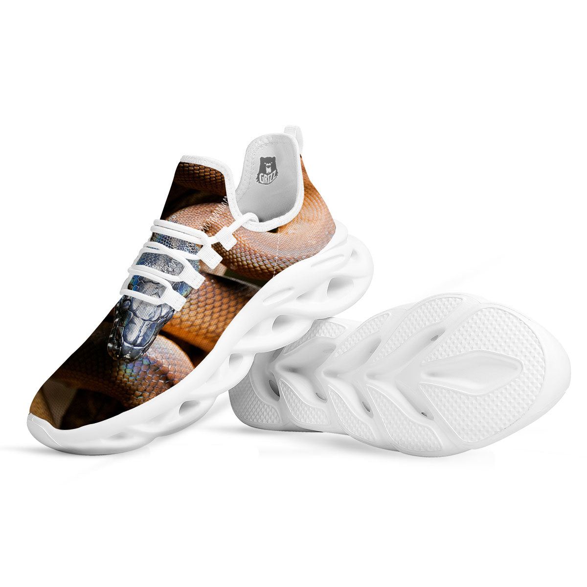 Snake Leiopython Print White Running Shoes-grizzshop