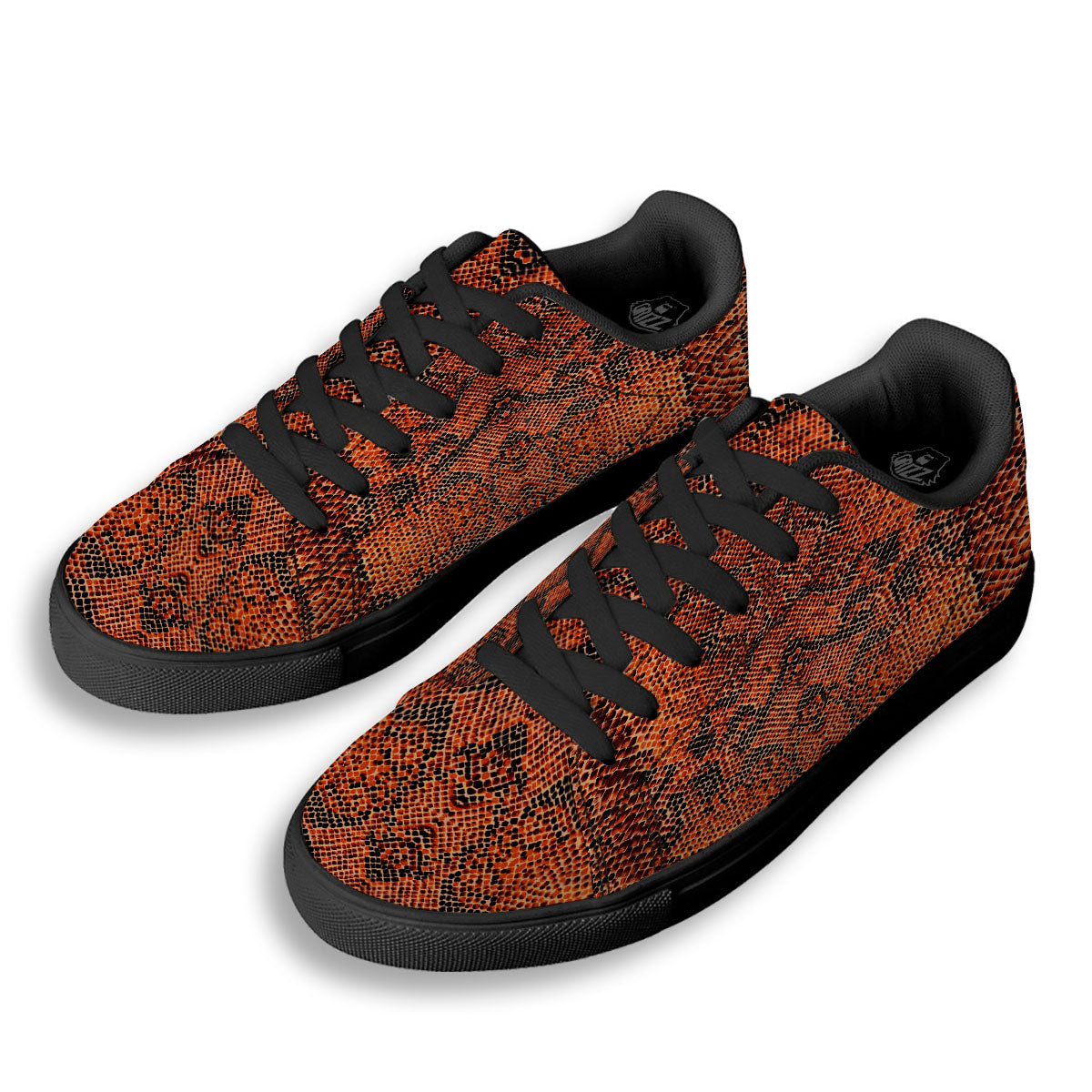 Snake Orange Print Pattern Black Low Top Sneakers-grizzshop