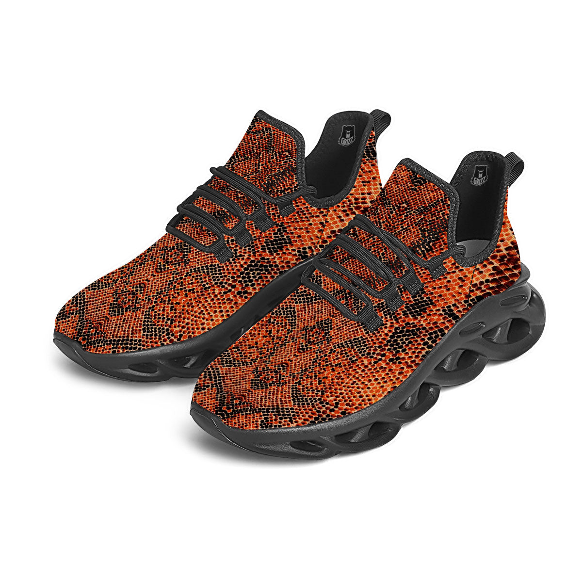 Snake Orange Print Pattern Black Running Shoes-grizzshop