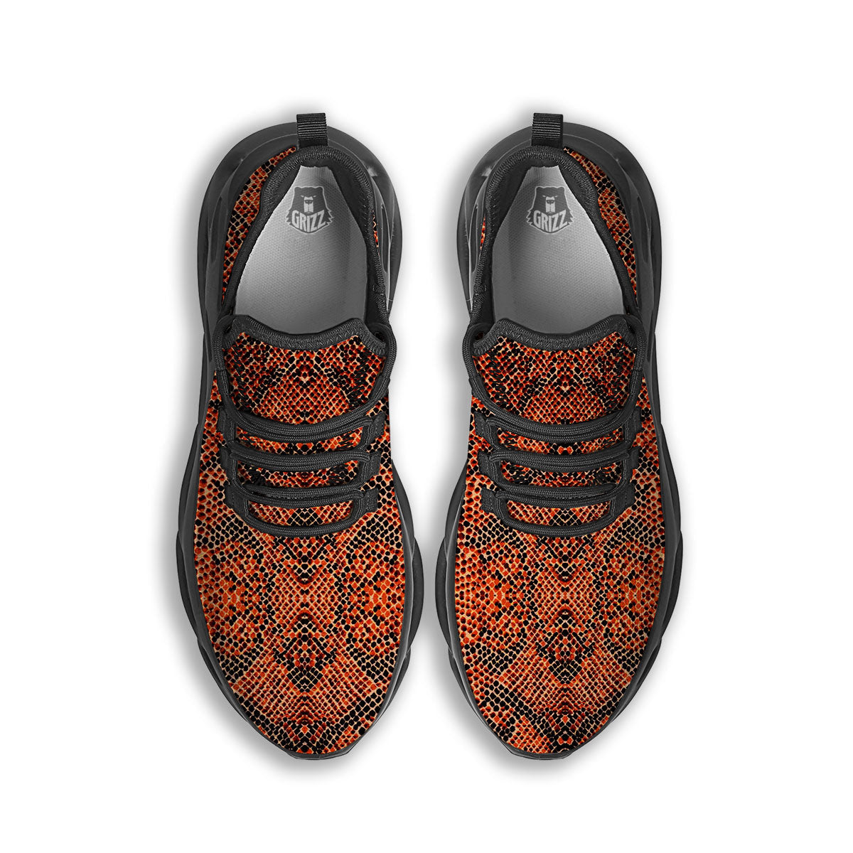 Snake Orange Print Pattern Black Running Shoes-grizzshop