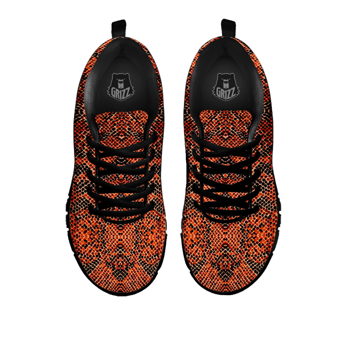 Snake Orange Print Pattern Black Sneaker-grizzshop
