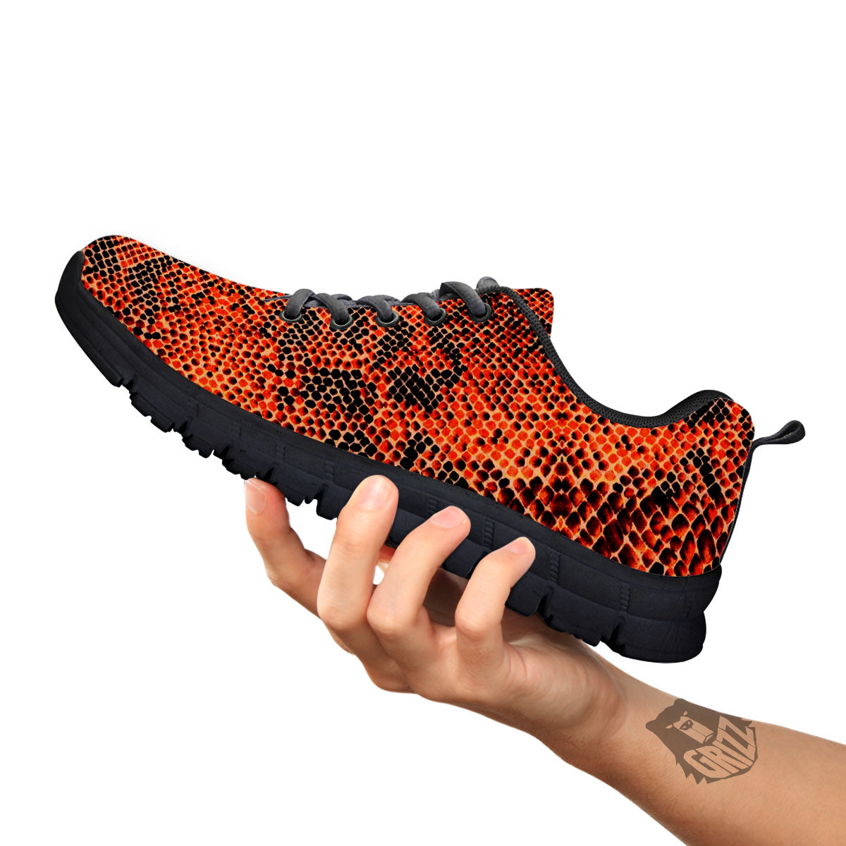 Snake Orange Print Pattern Black Sneaker-grizzshop