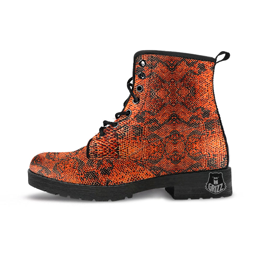 Snake Orange Print Pattern Leather Boots-grizzshop