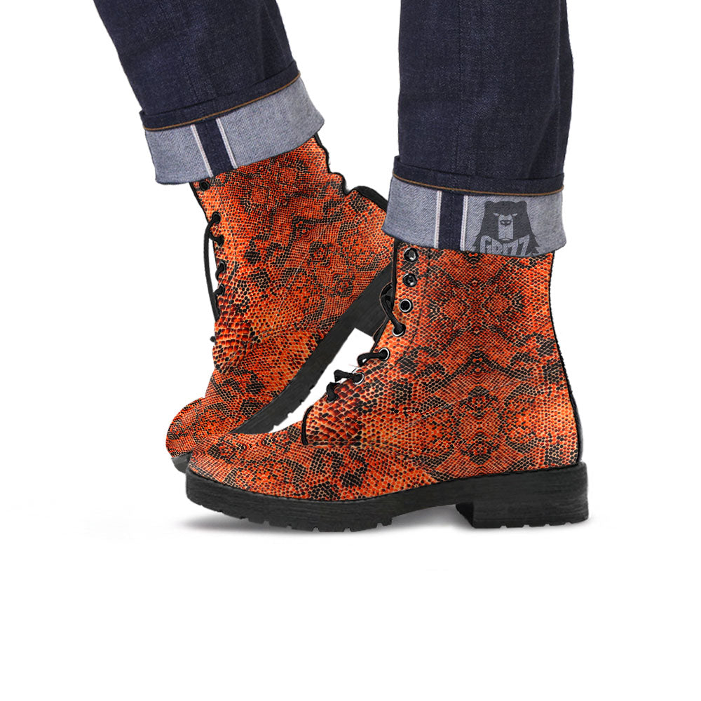 Snake Orange Print Pattern Leather Boots-grizzshop