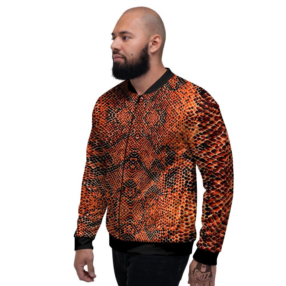 Snake Orange Print Pattern Men's Bomber Jacket-grizzshop