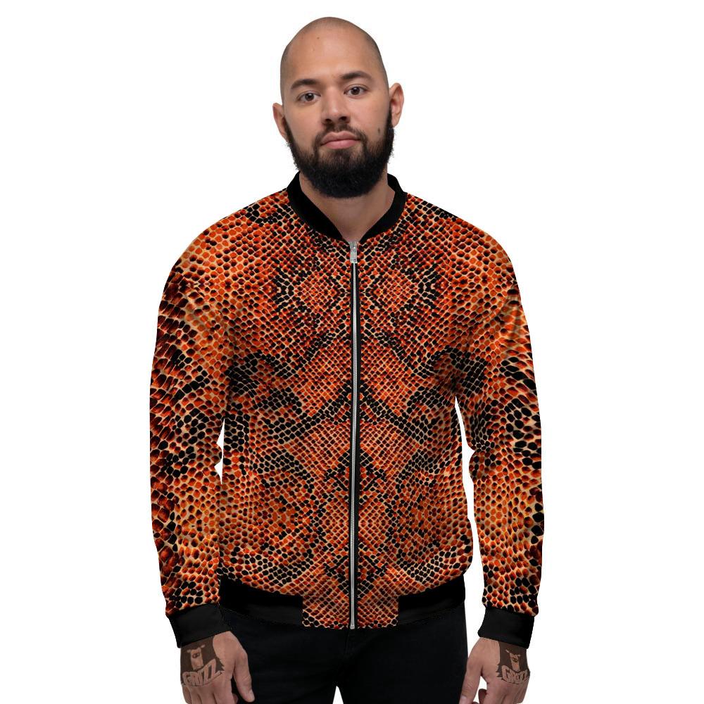 Snake Orange Print Pattern Men's Bomber Jacket-grizzshop