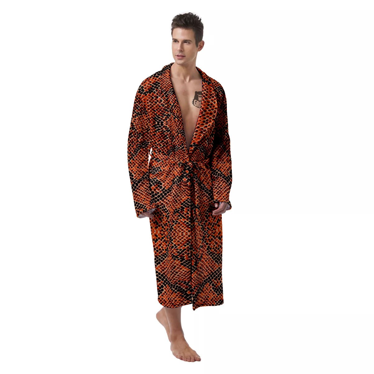 Snake Orange Print Pattern Men's Robe-grizzshop