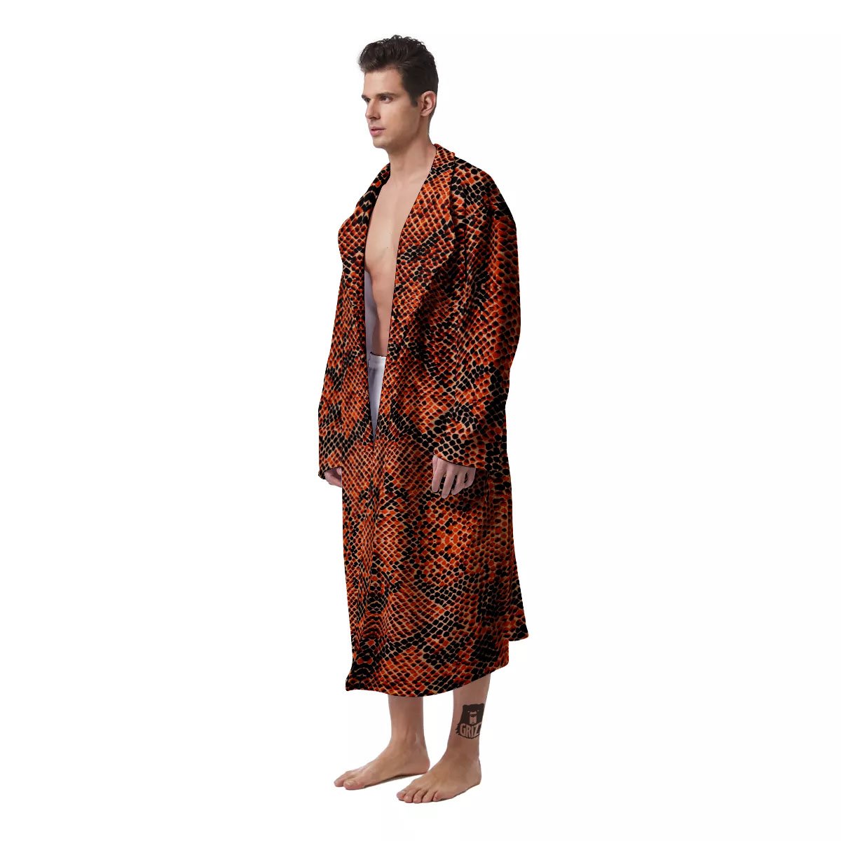 Snake Orange Print Pattern Men's Robe-grizzshop