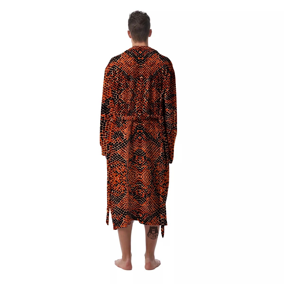 Snake Orange Print Pattern Men's Robe-grizzshop