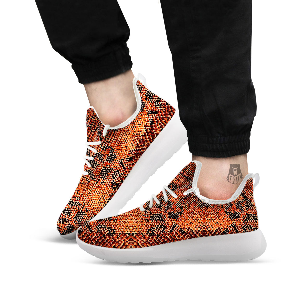 Snake Orange Print Pattern White Athletic Shoes-grizzshop