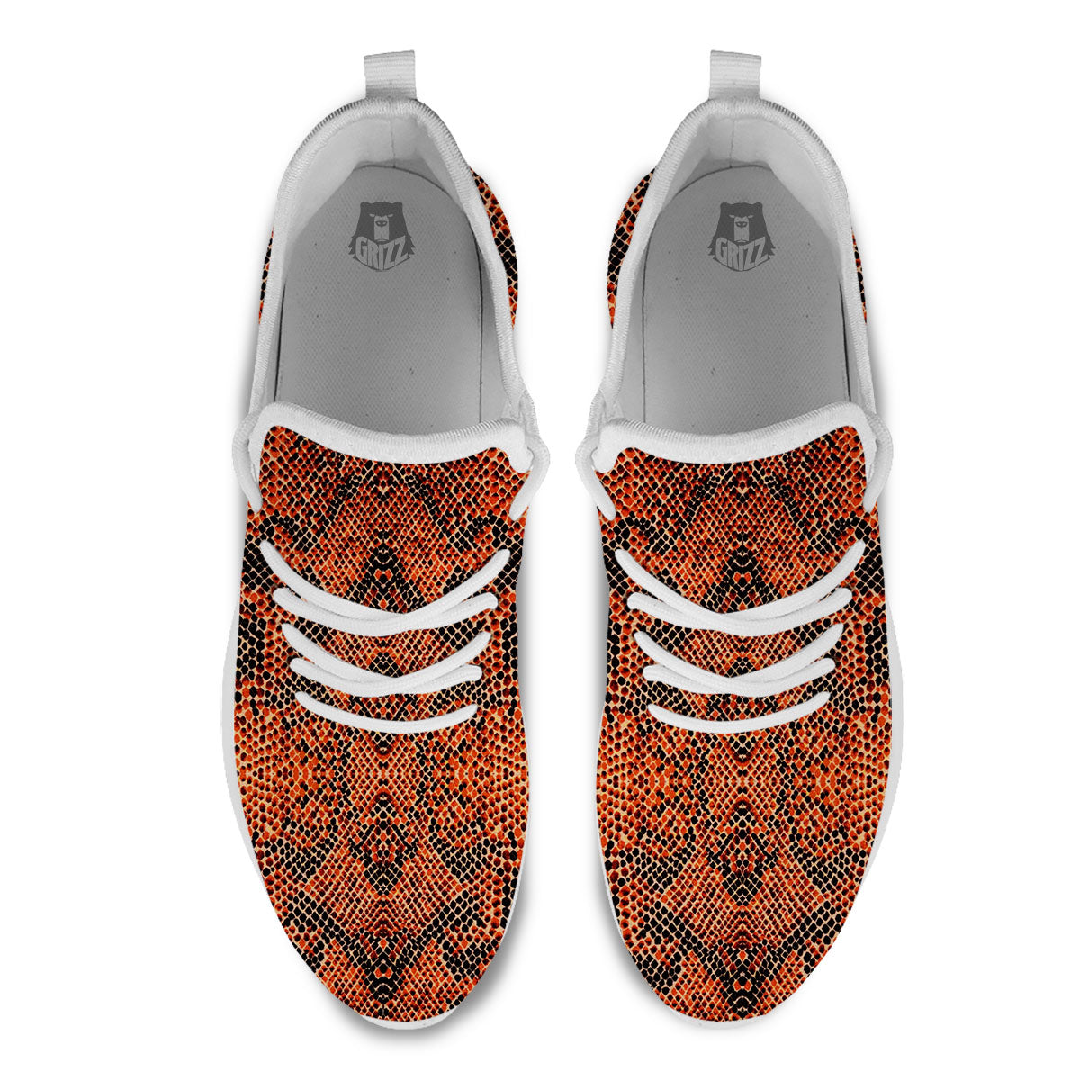 Snake Orange Print Pattern White Athletic Shoes-grizzshop