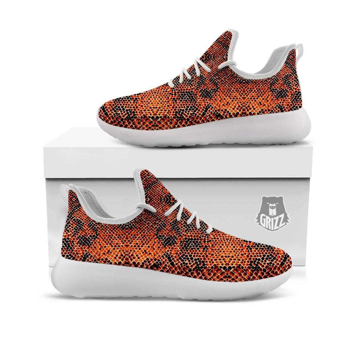 Snake Orange Print Pattern White Athletic Shoes-grizzshop