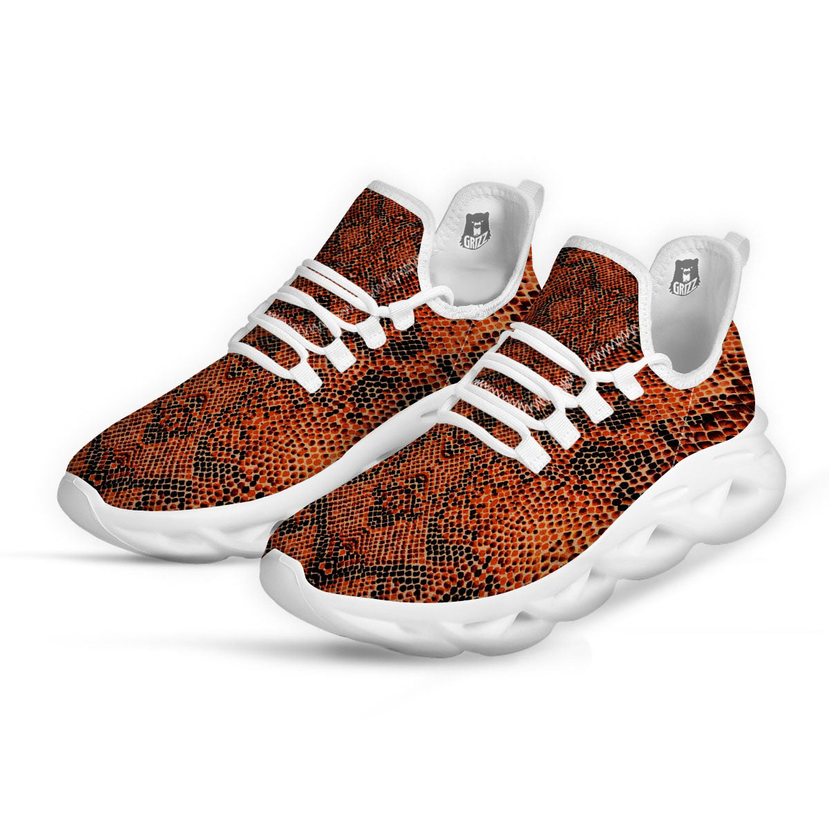 Snake Orange Print Pattern White Running Shoes-grizzshop