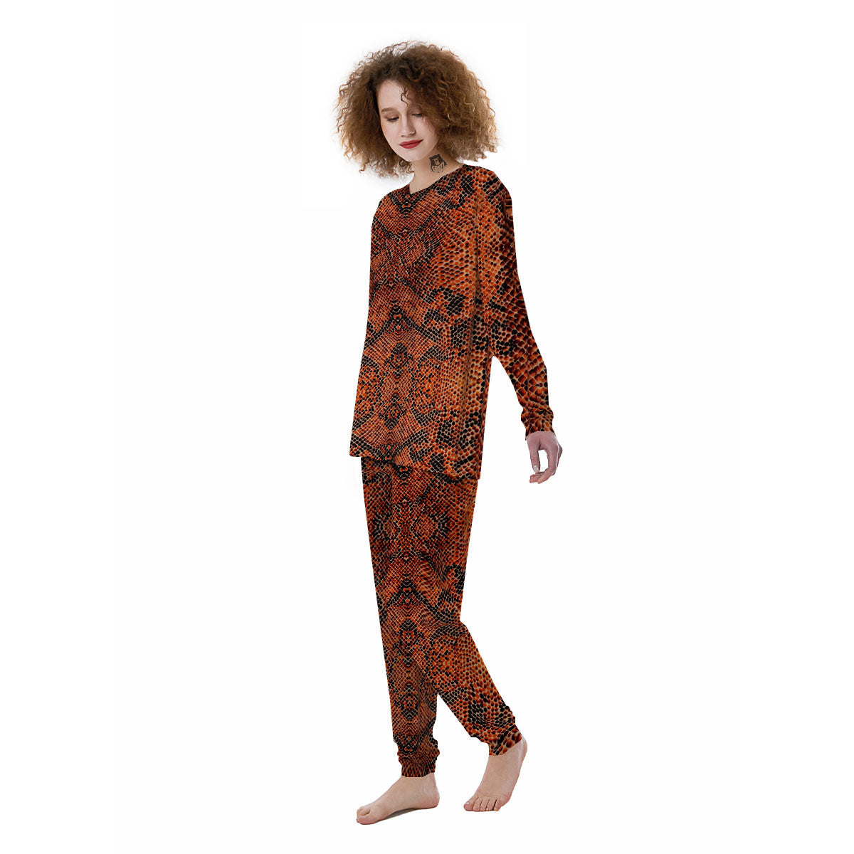 Snake Orange Print Pattern Women's Pajamas-grizzshop