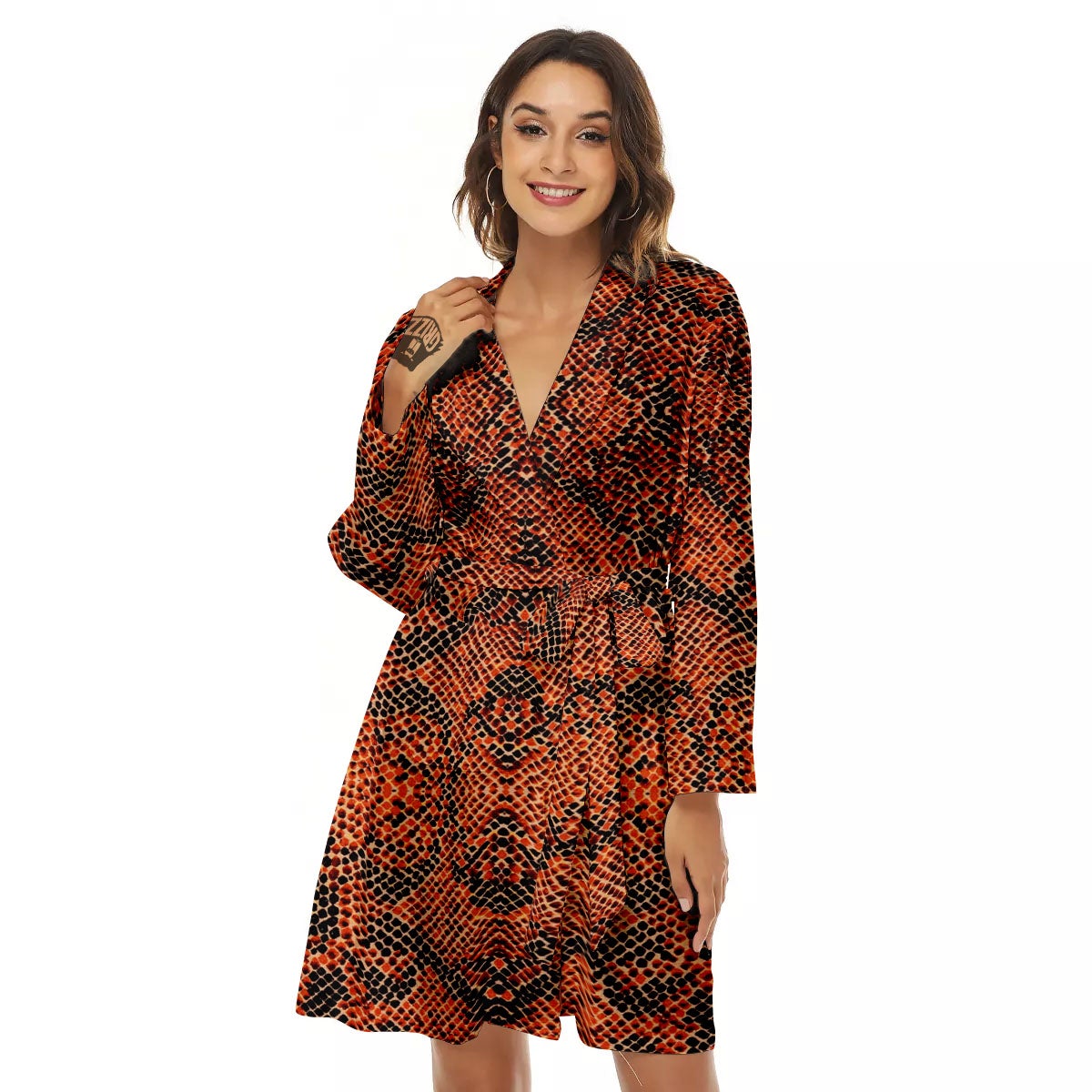 Snake Orange Print Pattern Women's Robe-grizzshop