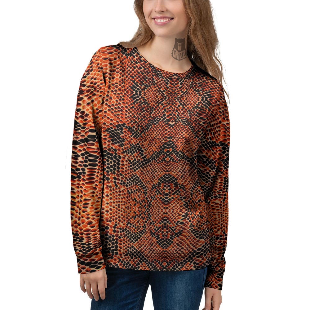 Snake Orange Print Pattern Women's Sweatshirt-grizzshop