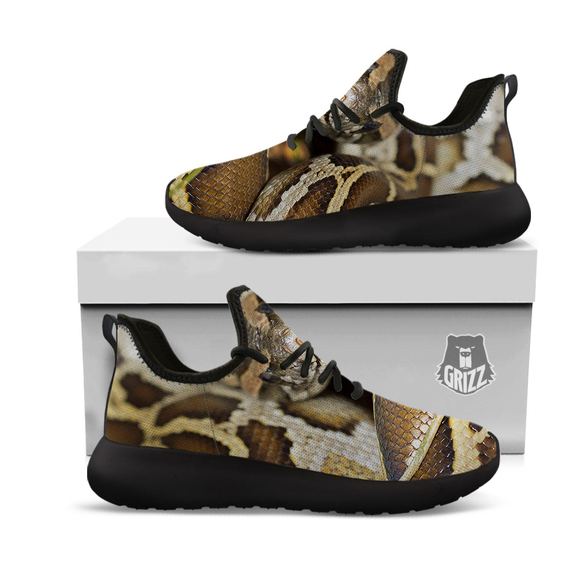 Snake Python Print Black Athletic Shoes-grizzshop