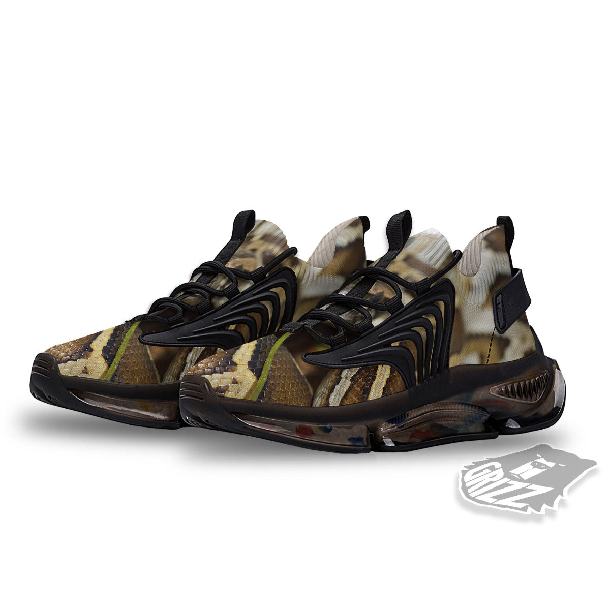 Snake Python Print Black Gym Shoes-grizzshop