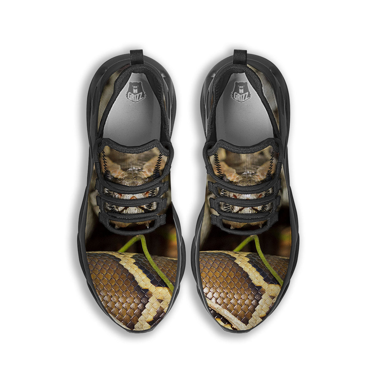 Snake Python Print Black Running Shoes-grizzshop