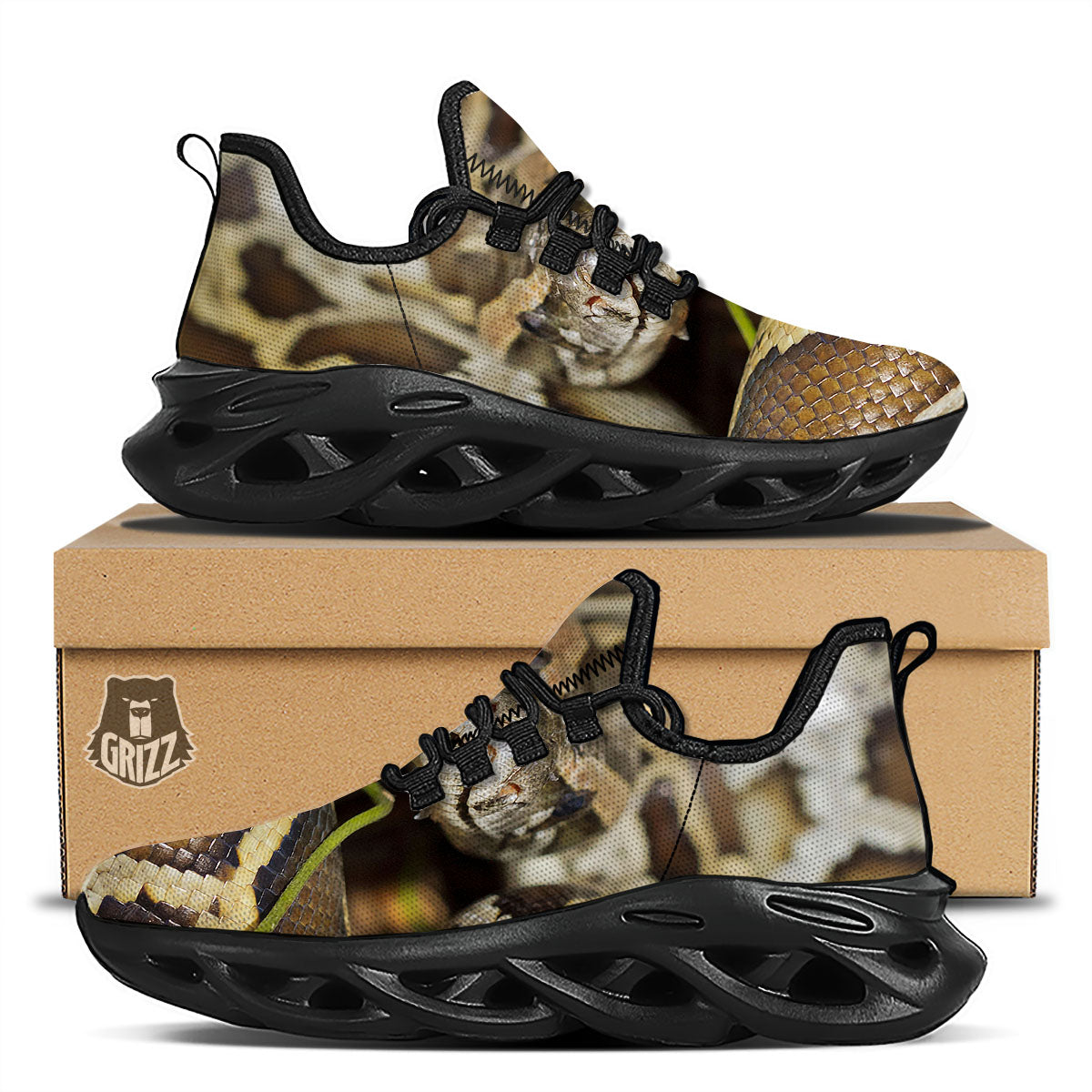 Snake Python Print Black Running Shoes-grizzshop