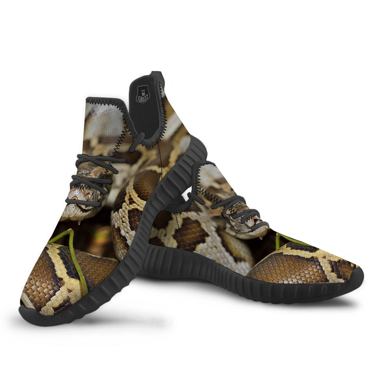 Snake Python Print Black Walking Shoes-grizzshop