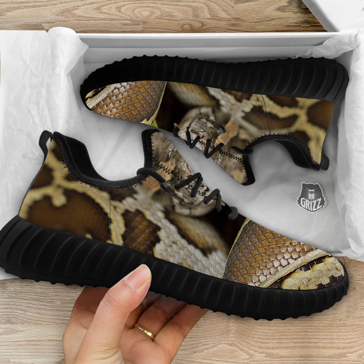 Snake Python Print Black Walking Shoes-grizzshop