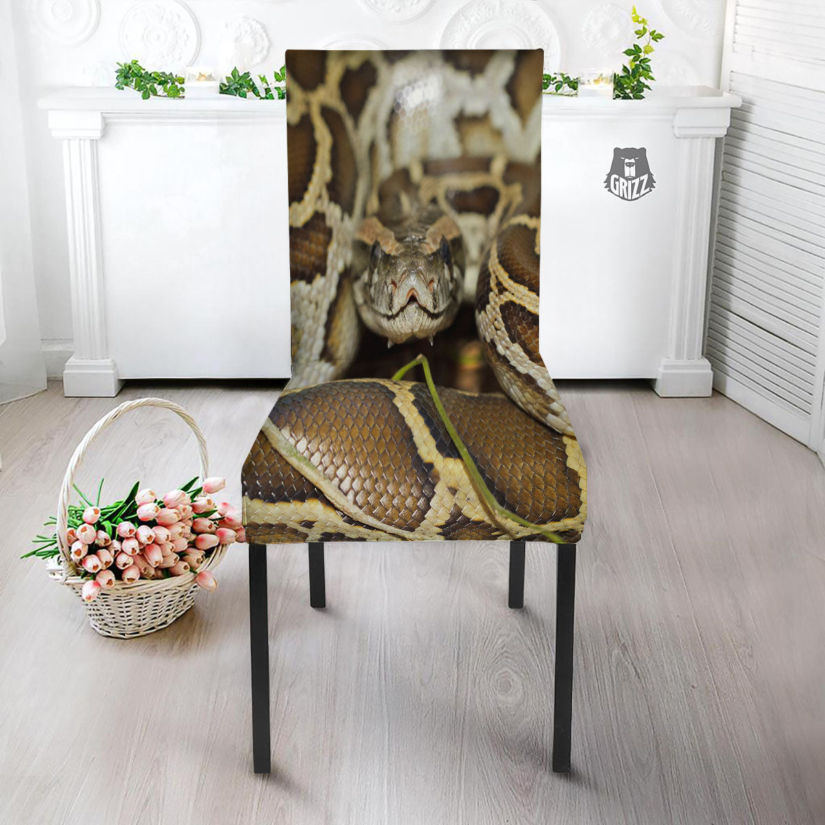 Snake Python Print Dining Chair Slipcover-grizzshop