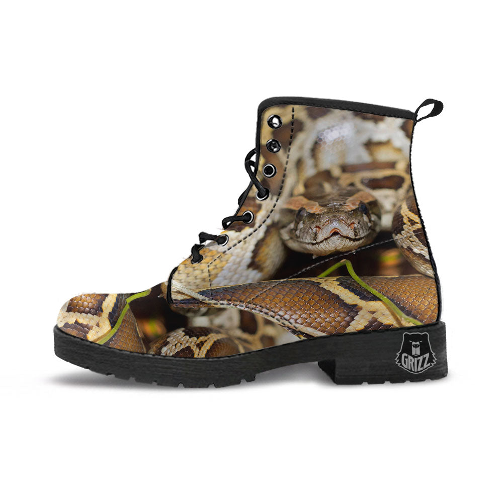 Snake Python Print Leather Boots-grizzshop