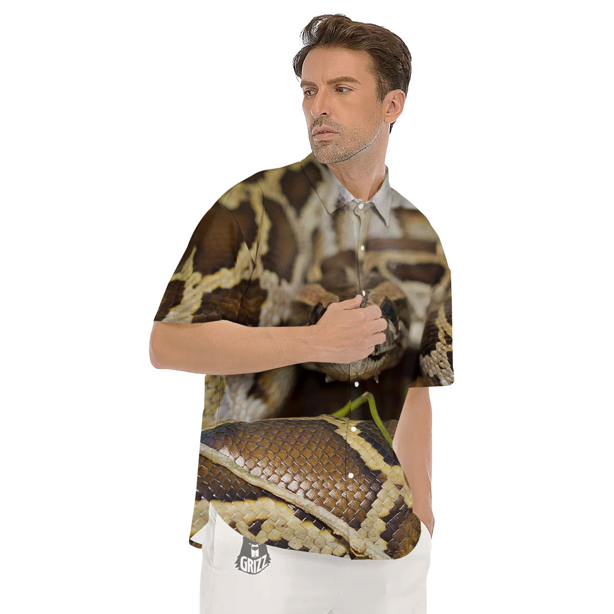 Snake Python Print Men's Short Sleeve Shirts-grizzshop