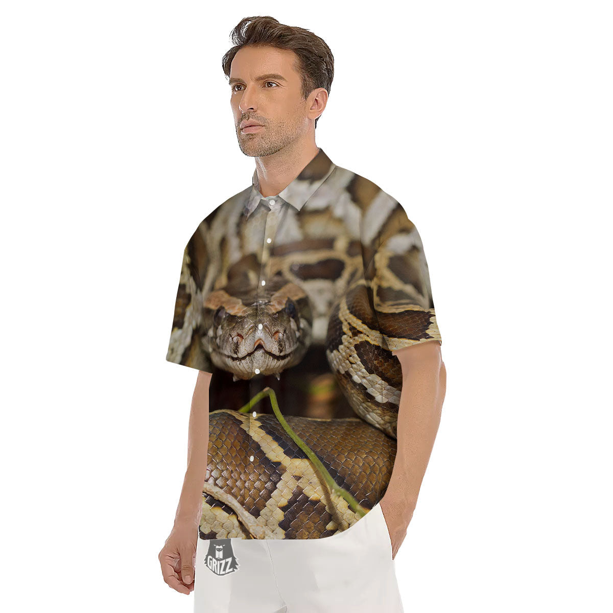 Snake Python Print Men's Short Sleeve Shirts-grizzshop