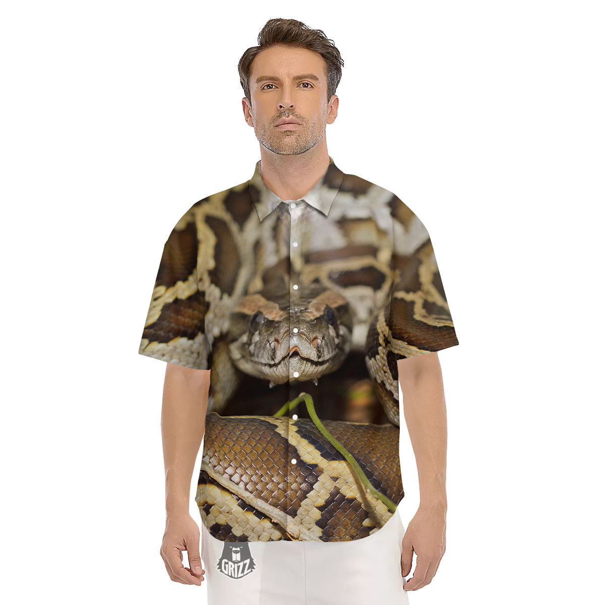 Snake Python Print Men's Short Sleeve Shirts-grizzshop