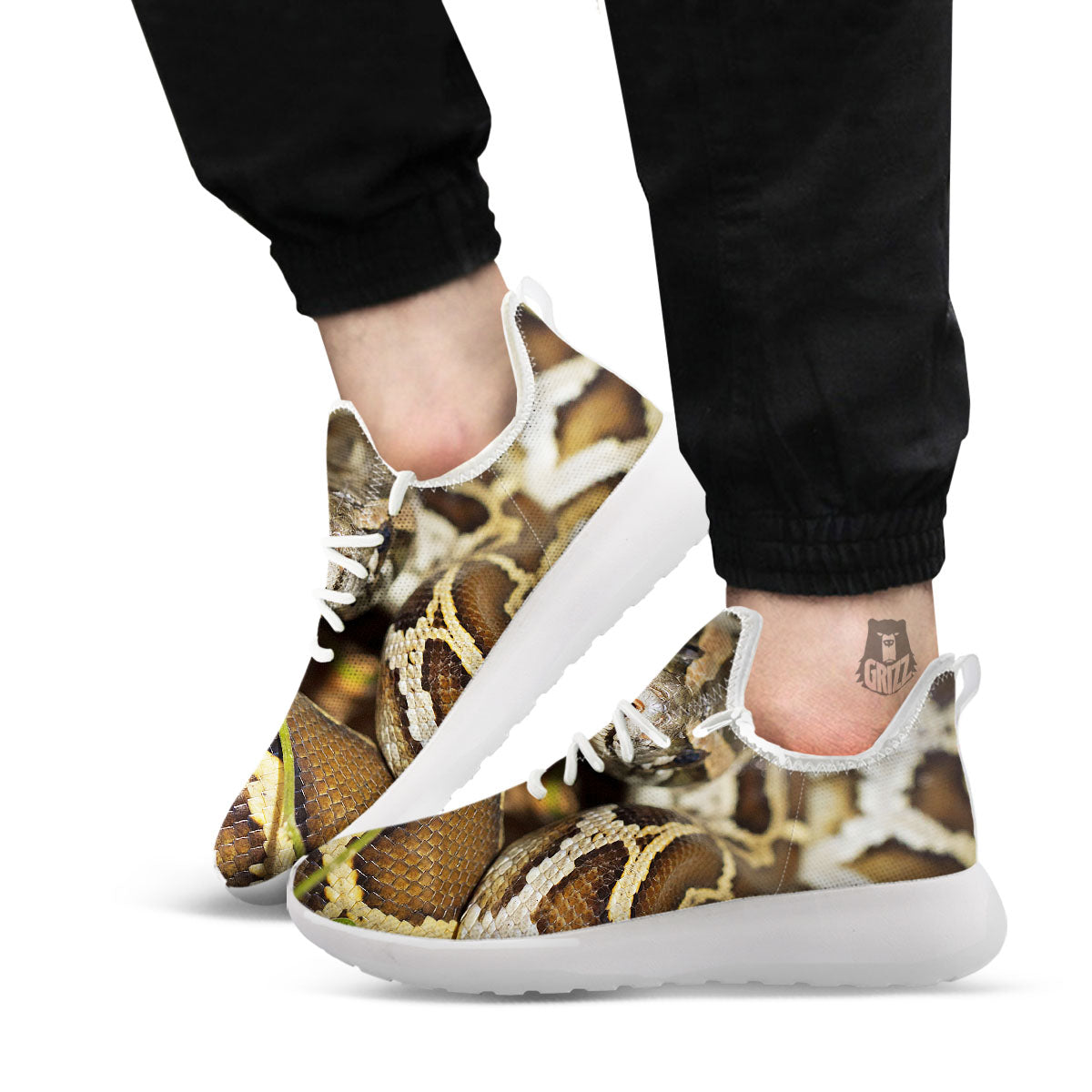 Snake Python Print White Athletic Shoes-grizzshop