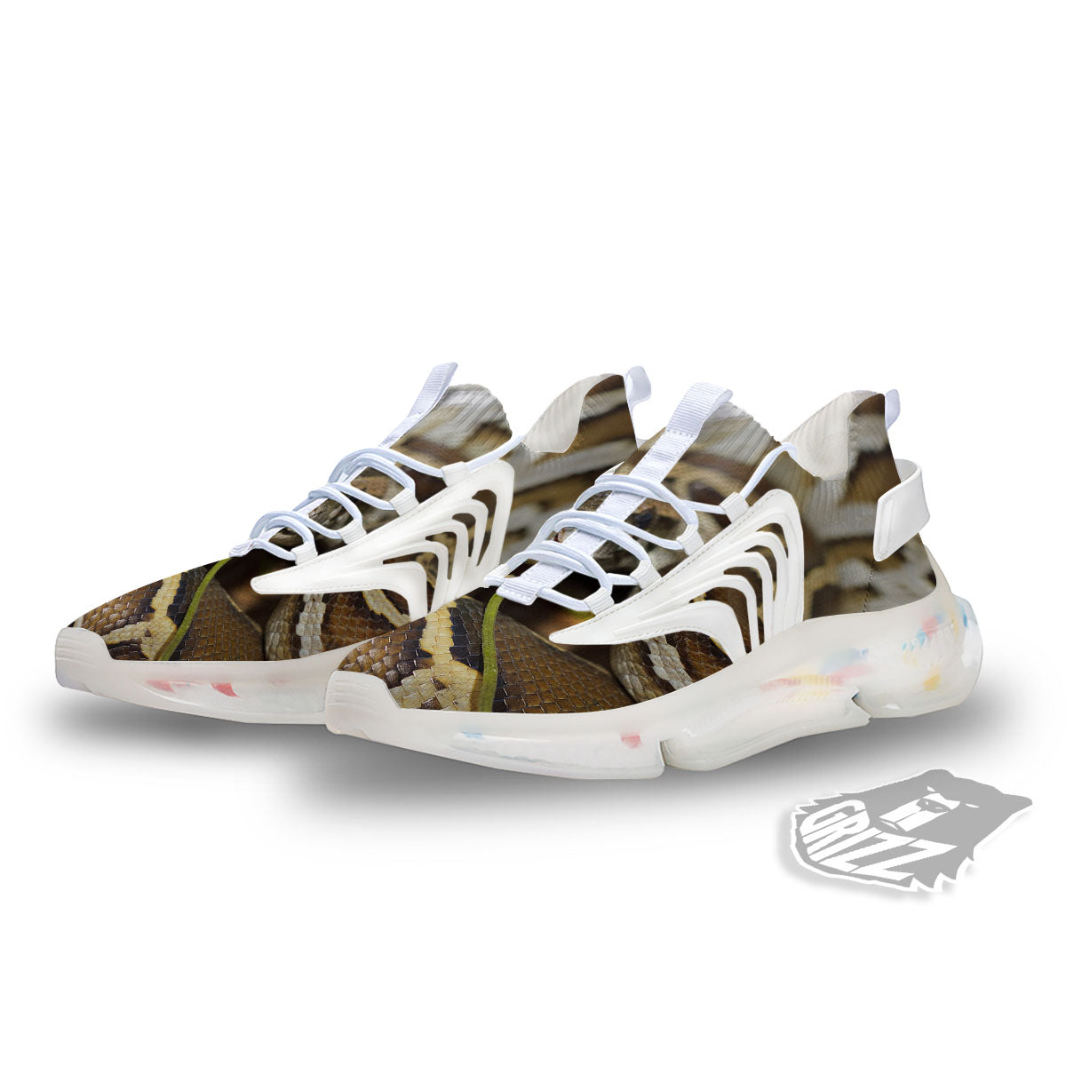 Snake Python Print White Gym Shoes-grizzshop