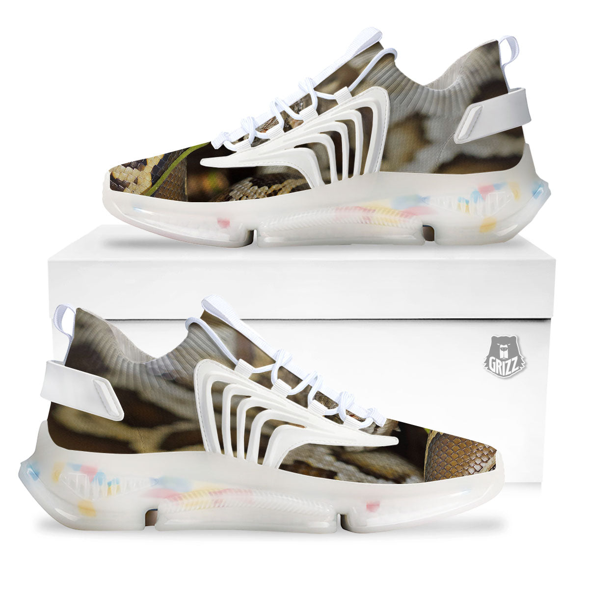 Snake Python Print White Gym Shoes-grizzshop