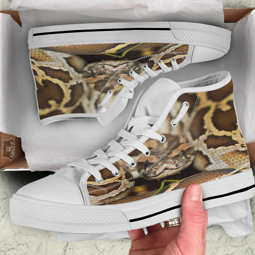 Snake Python Print White High Top Shoes-grizzshop