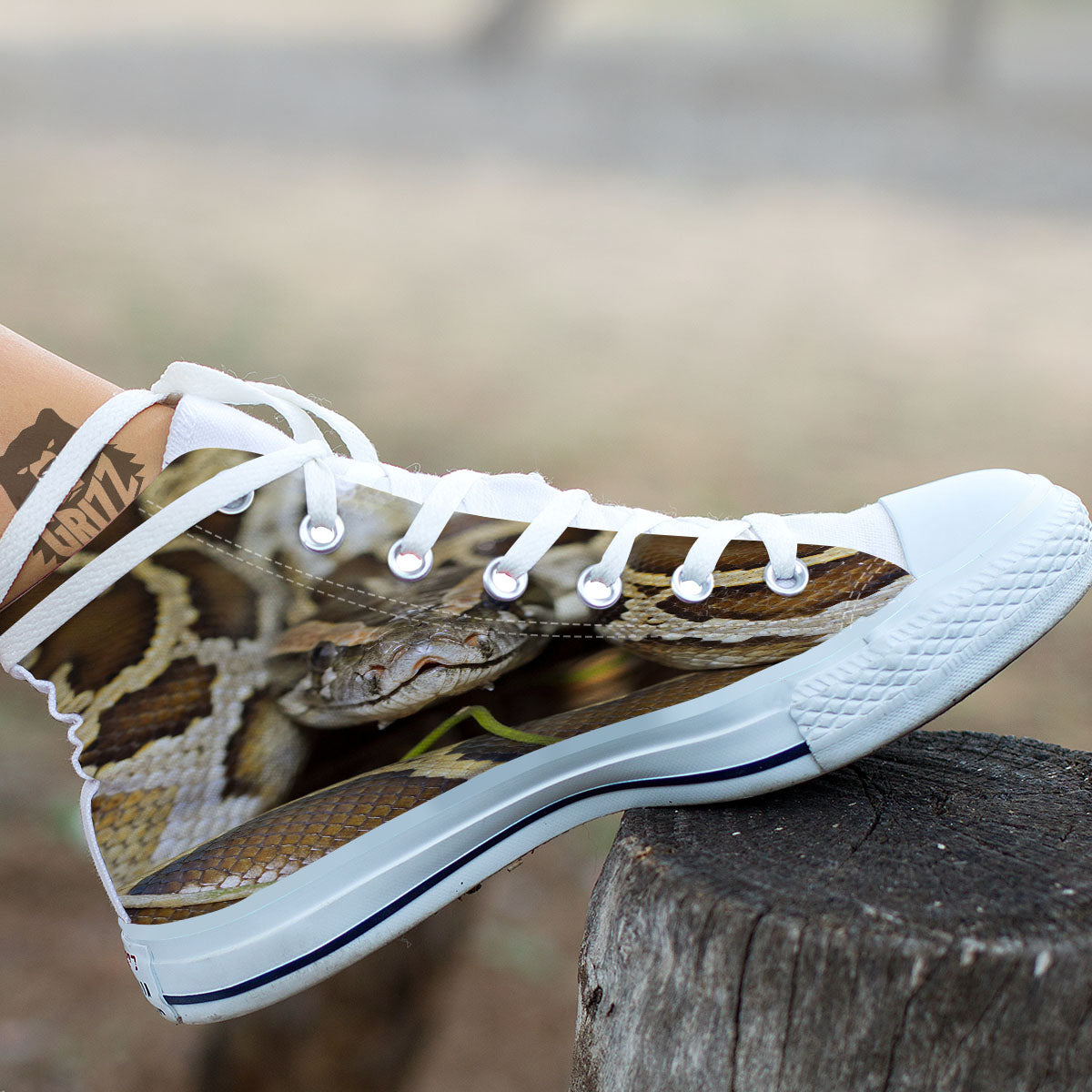Snake Python Print White High Top Shoes-grizzshop