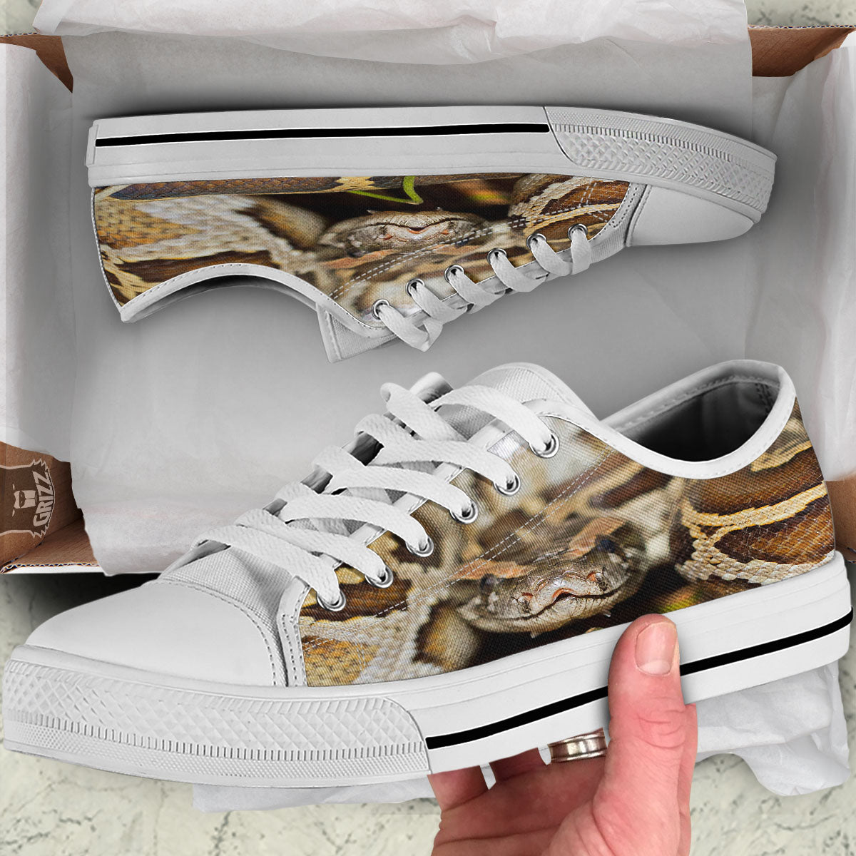 Snake Python Print White Low Top Shoes-grizzshop