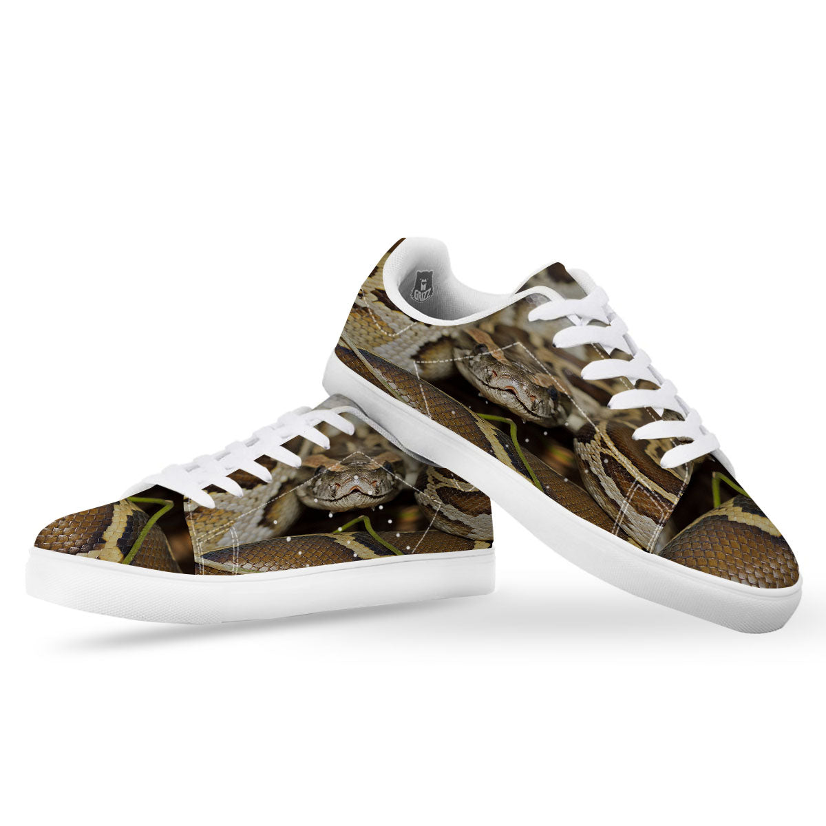 Snake Python Print White Low Top Sneakers-grizzshop