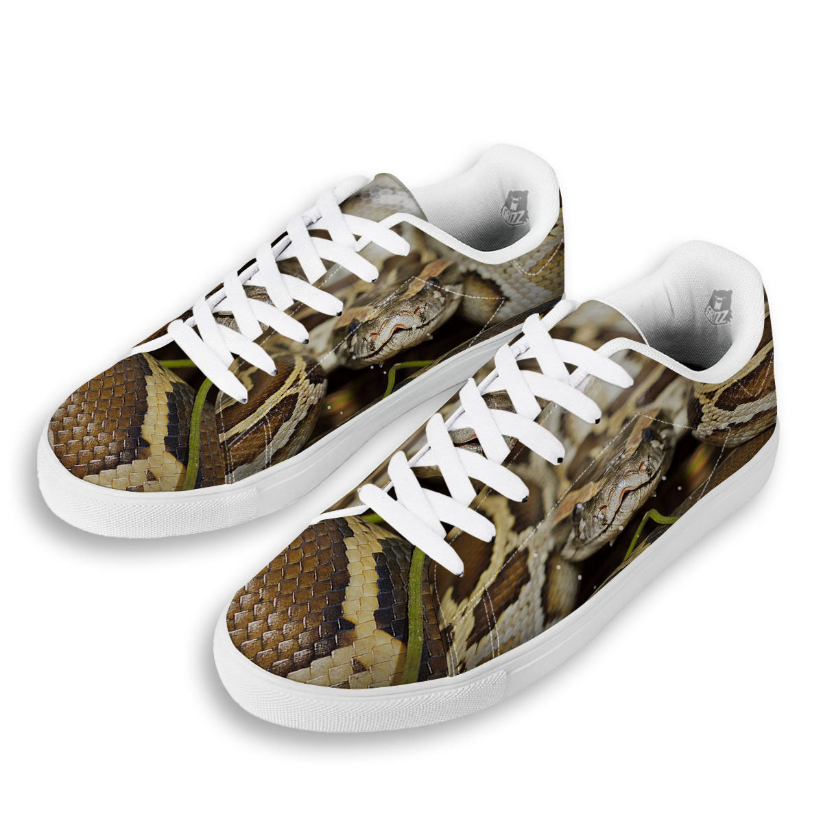 Snake Python Print White Low Top Sneakers-grizzshop